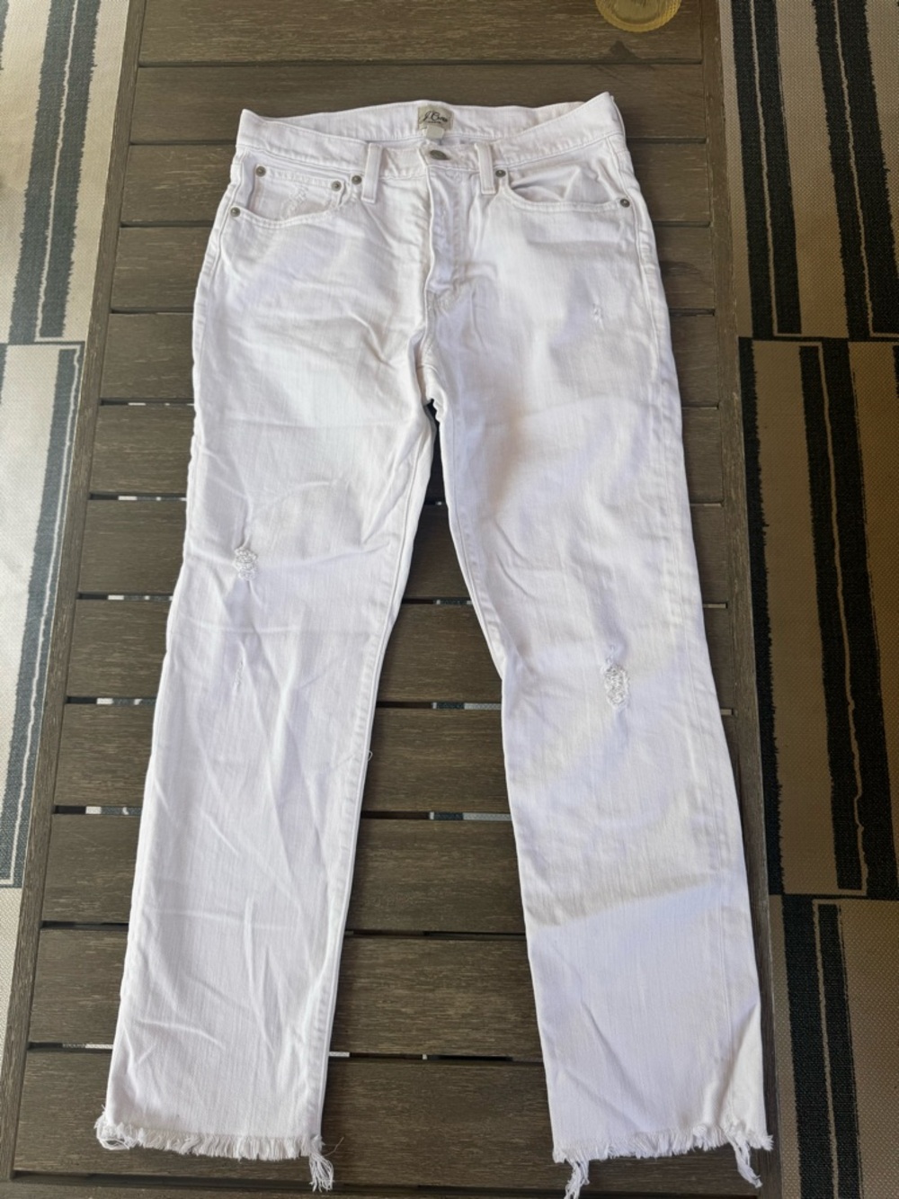 J. Crew White Straight-Leg Distressed Jeans